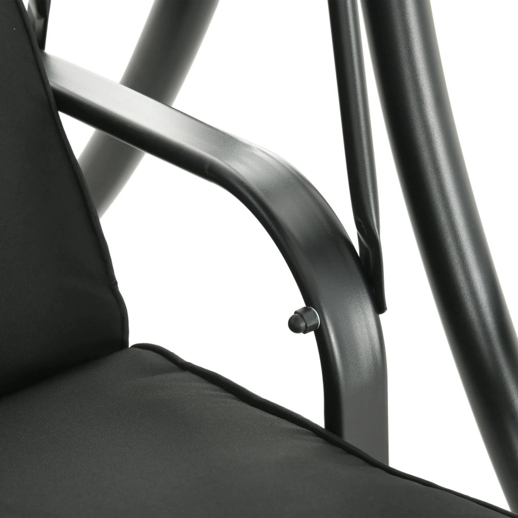 Outsunny Huśtawka Hollywood, Ławka Huśtawkowa, 3-osobowa Huśtawka Ogrodowa z Regulowanym Daszkiem, 278 x 125 x 177 cm, Czarna