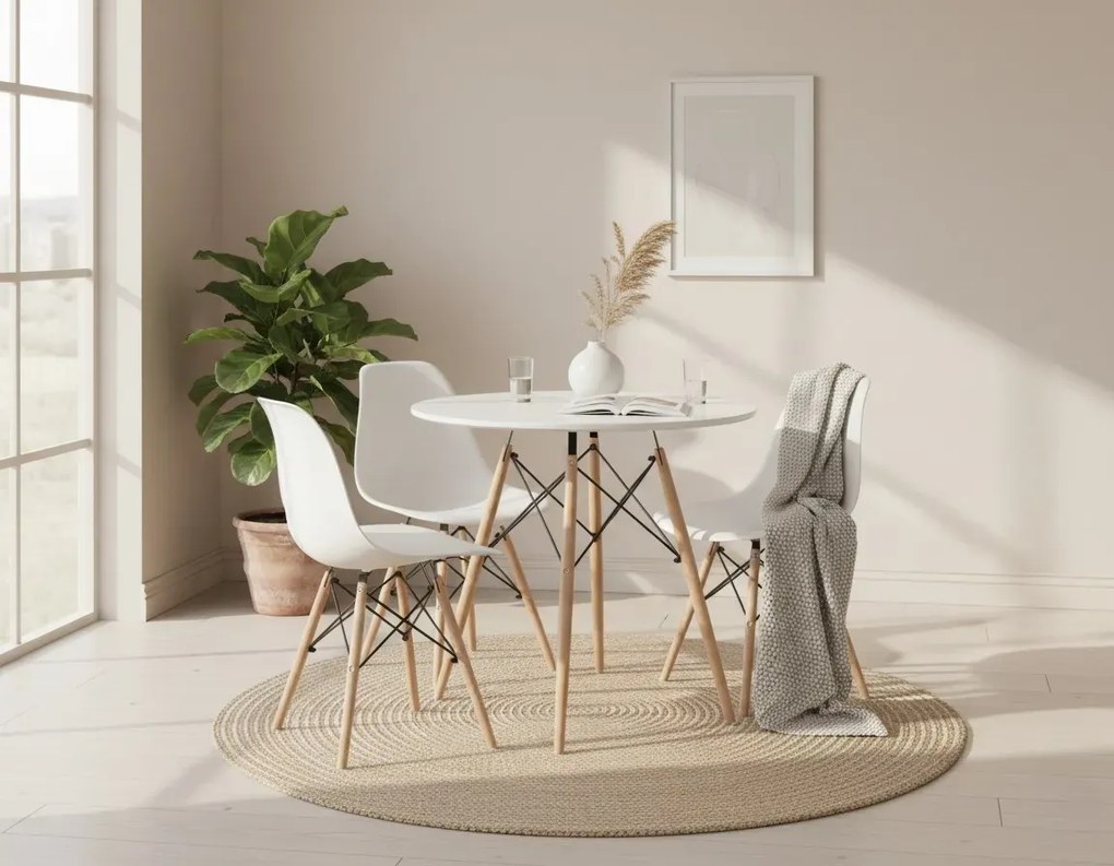 Komplet Stół Biały 80 Cm Z 3 Krzesłami Do Kuchni C4-M78