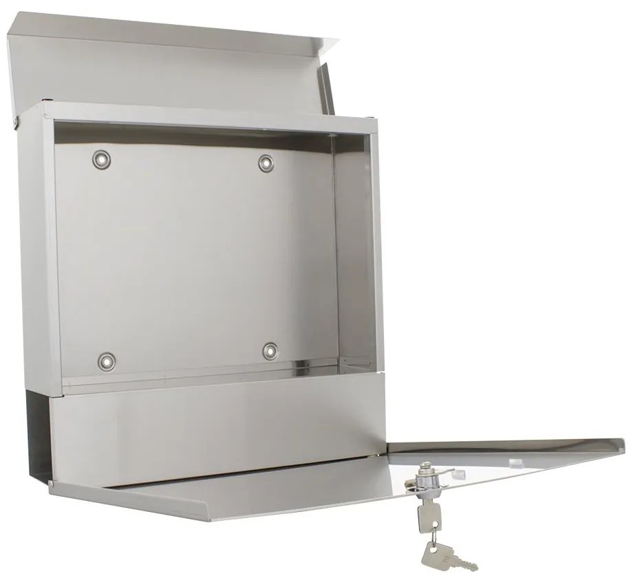 Skrzynka pocztowa na listy KENSINGTON inox, 370 x 370 x 105 mm, ze stali nierdzewnej