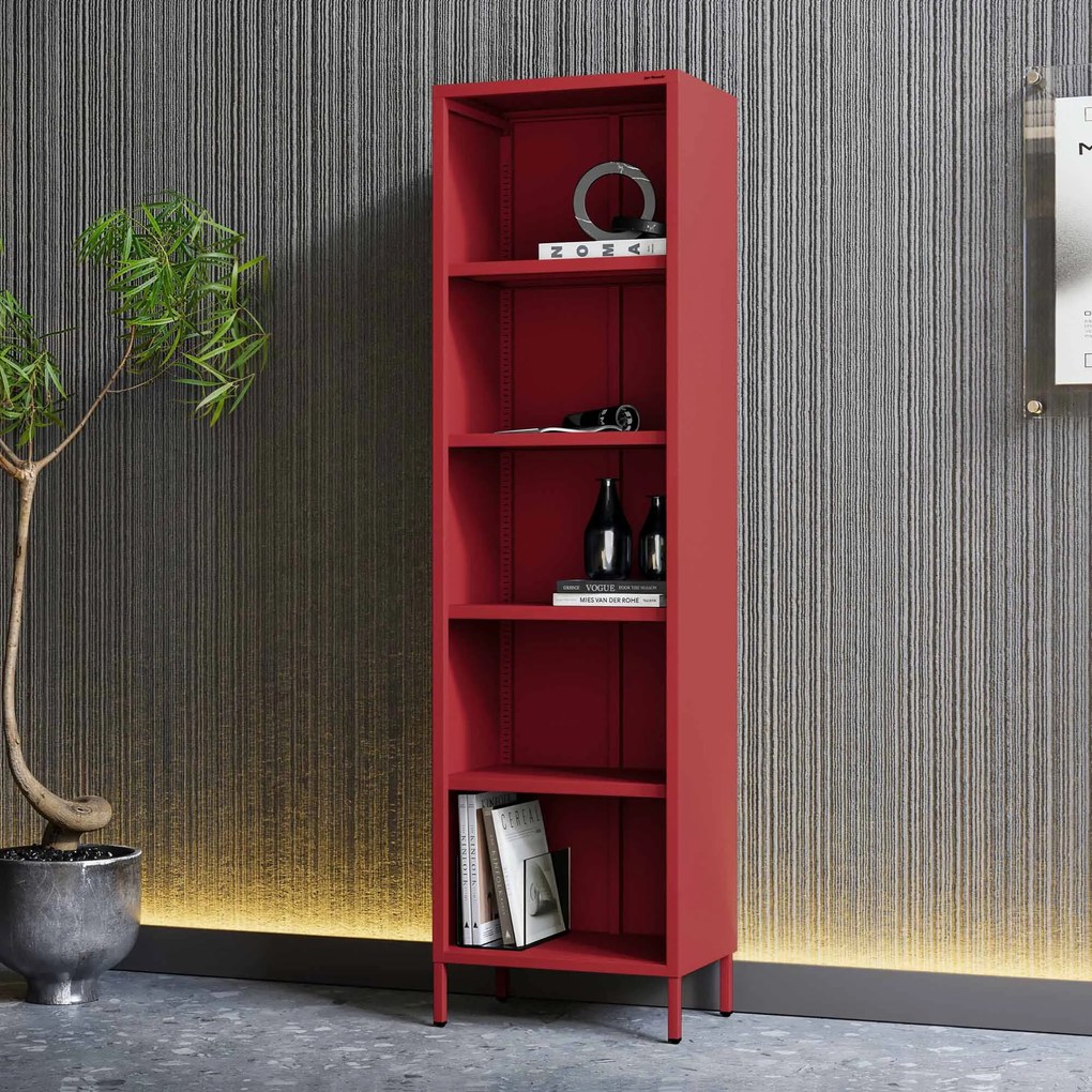 Regał na książki MARIO, 500 x 1800 x 350 mm, Modern: czerwony