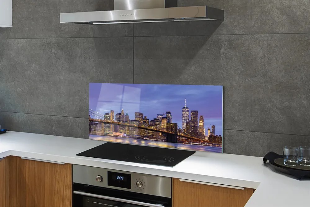 Panel Szklany Zachód Słońca nad Wodą i Mostem