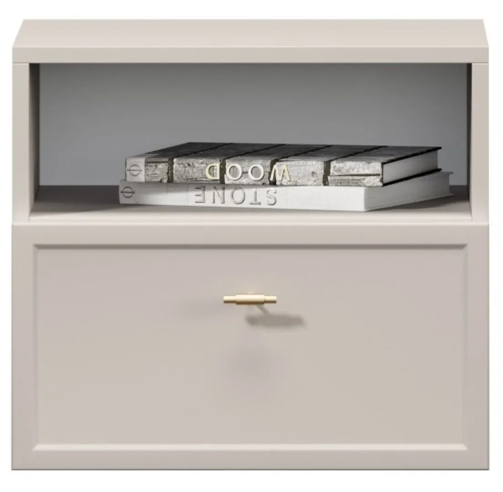 Szafka nocna wisząca Lorini z szufladą 45 cm - kaszmir / złoty uchwyt T-bar