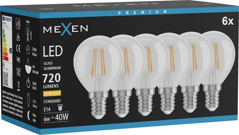 Mexen Vintis 6x żarówka filament LED E14, G45, 6W, Ciepła - 2700K, 720 lm, clear - L156-E14-0627-00x06