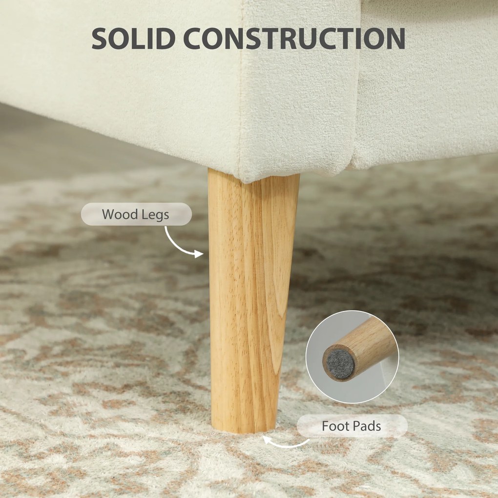 HOMCOM Fotel tapicerowany z podłokietnikami, nachylone oparcie, nogi z drewna kauczukowego, kremowy