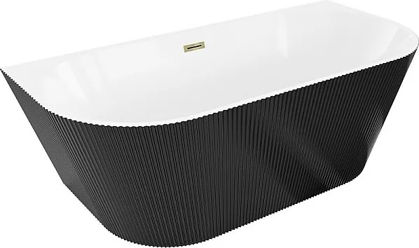 Mexen Oris wanna wolnostojąca przyścienna ryflowana 170 x 80 cm, biała/czarna, przelew złoty - 52871708075-50