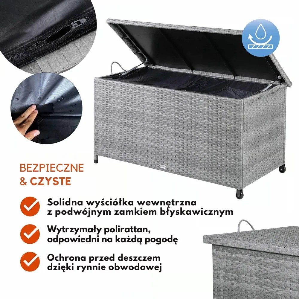 Polirattanowy pojemnik na schowek RICCO, 270L, 117x53x60cm, szara Casaria