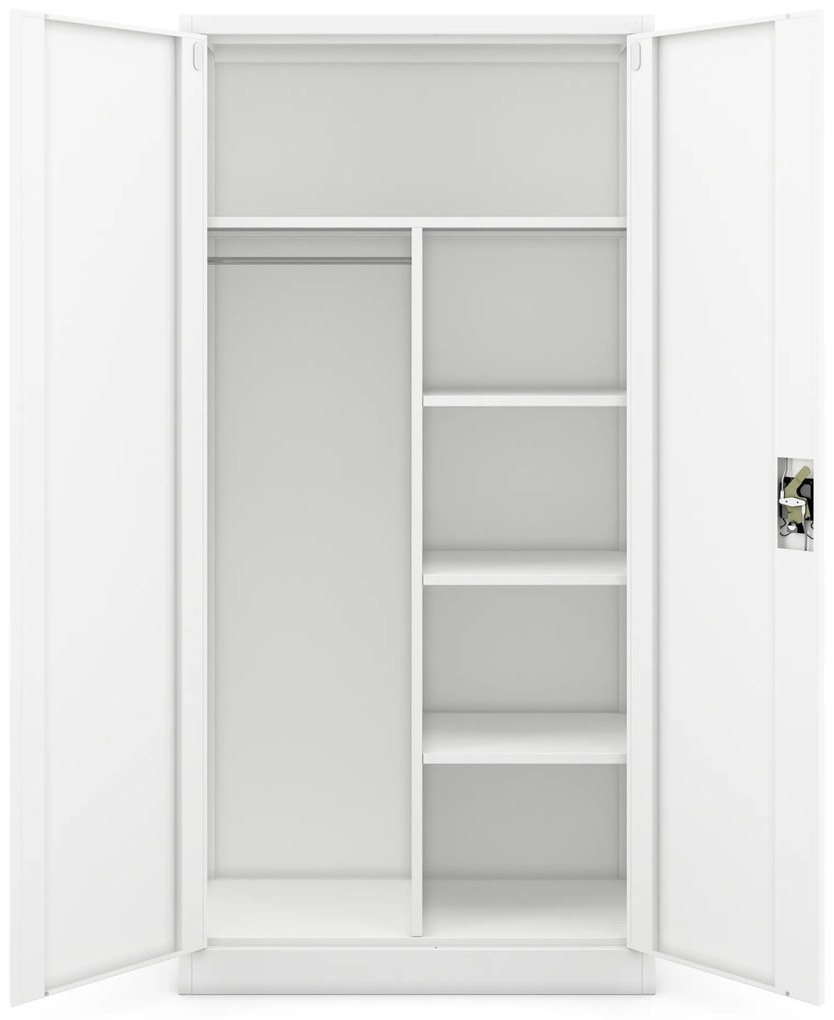 Szafa metalowa wielofunkcyjna z drążkiem biała, 900x1850x450 mm: DAWID