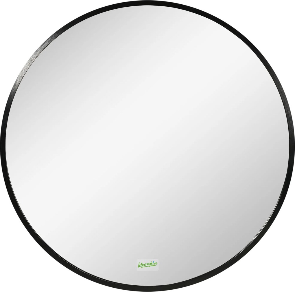 kleankin Okrągłe Lustro Ścienne do Łazienki, Sypialni, Korytarza, Metalowa Rama, Kolor: Czarny, Ø50