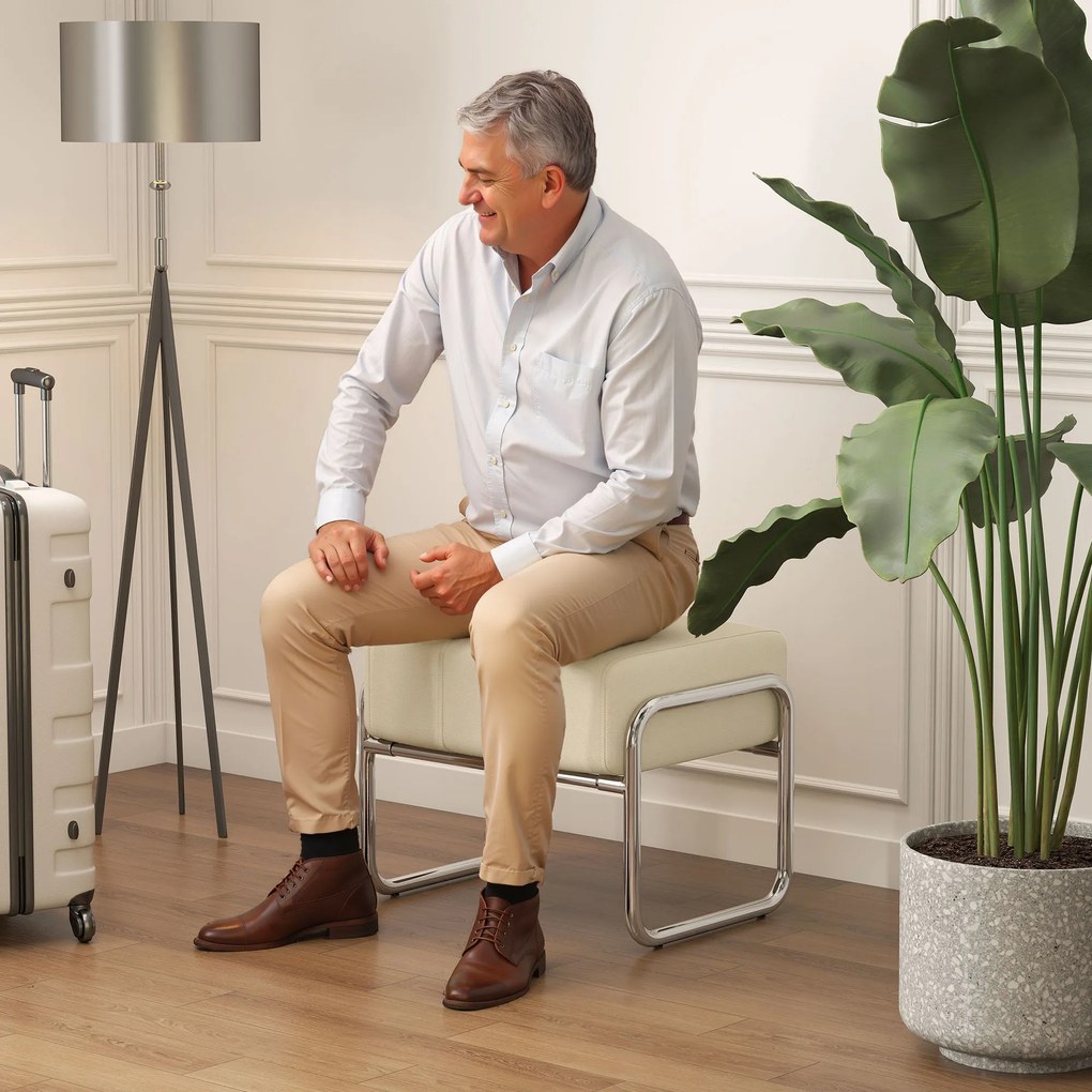 HOMCOM Podnóżek Pufa Grubo tapicerowana z tkaniną chenille i nogami stalowymi do sypialni, beżowy | Aosom PL