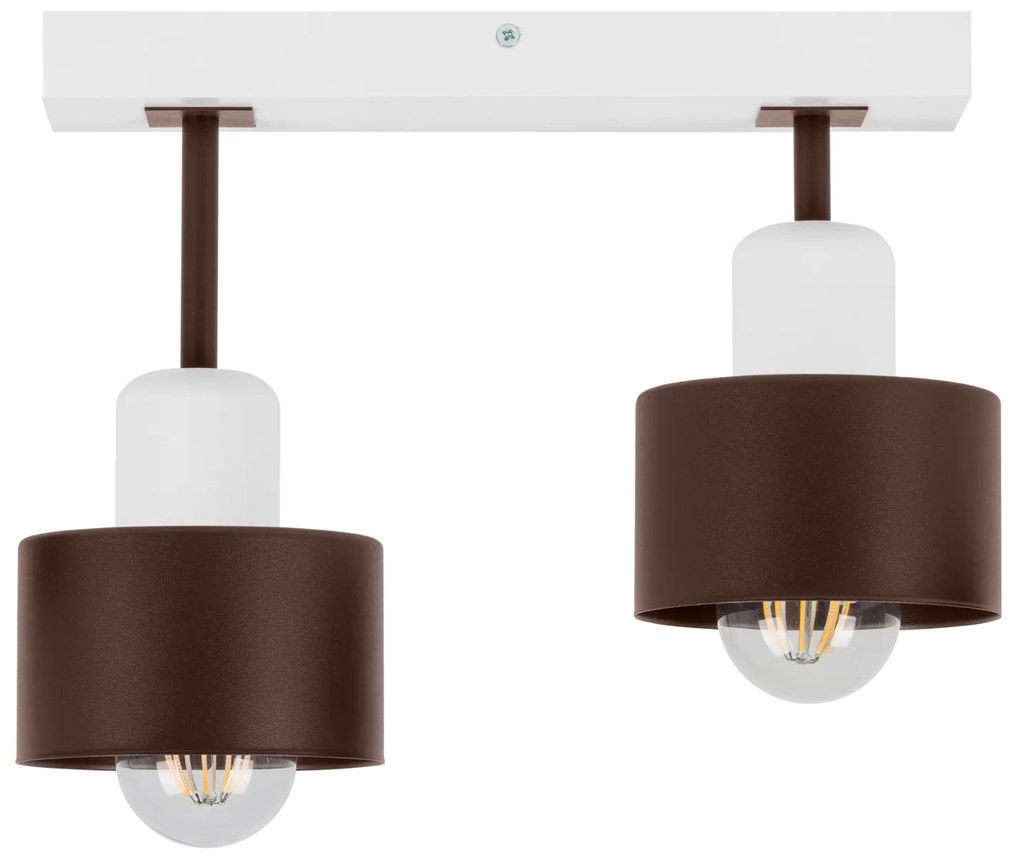 Brązowo-biała lampa sufitowa, dwupunktowy spot DBR30x7WE z drewna i me