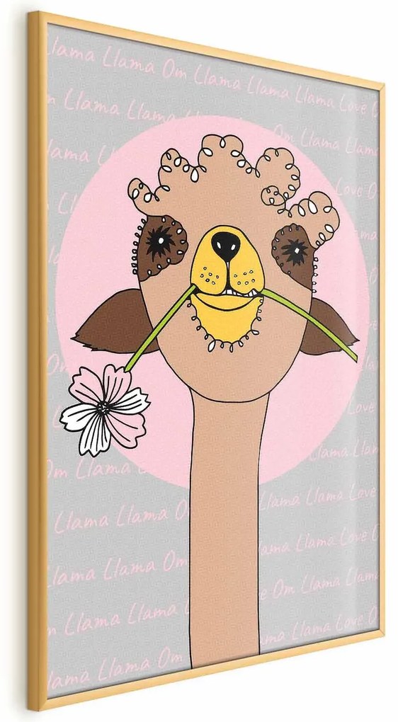 Plakat Wesoła lama 21x30 cm z ramą złotą bez marginesu ARTGEIST B