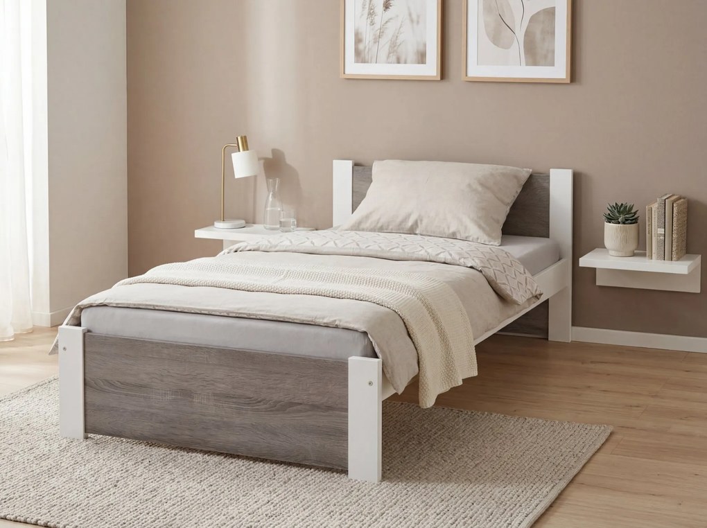 Łóżko IKAROS 80 x 200 cm, biały/dąb truflowy Stelaż: Ze stelażem listwowym rolowanym, Materac: Materac Coco Maxi 20 cm