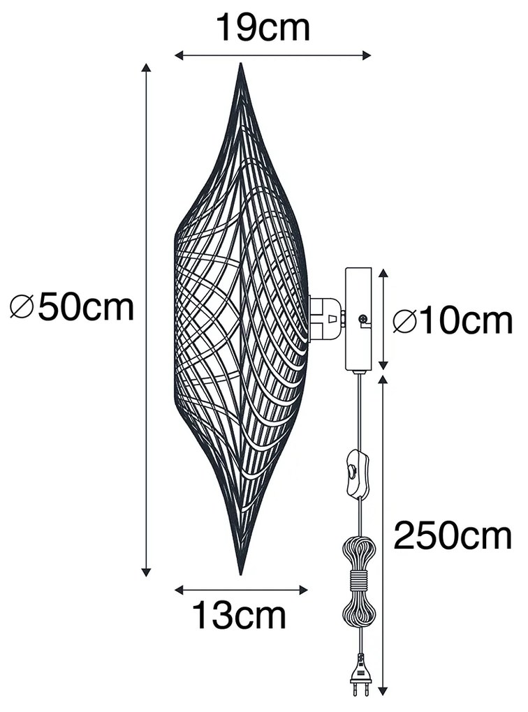 Inteligentna lampa ścienna bambusowa 50 cm z wtyczką, w tym Wi-Fi A60 - RinaKolonialny Oswietlenie wewnetrzne