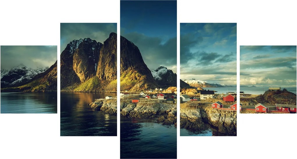 Obraz wioski rybackiej w Norwegii (125x70 cm)