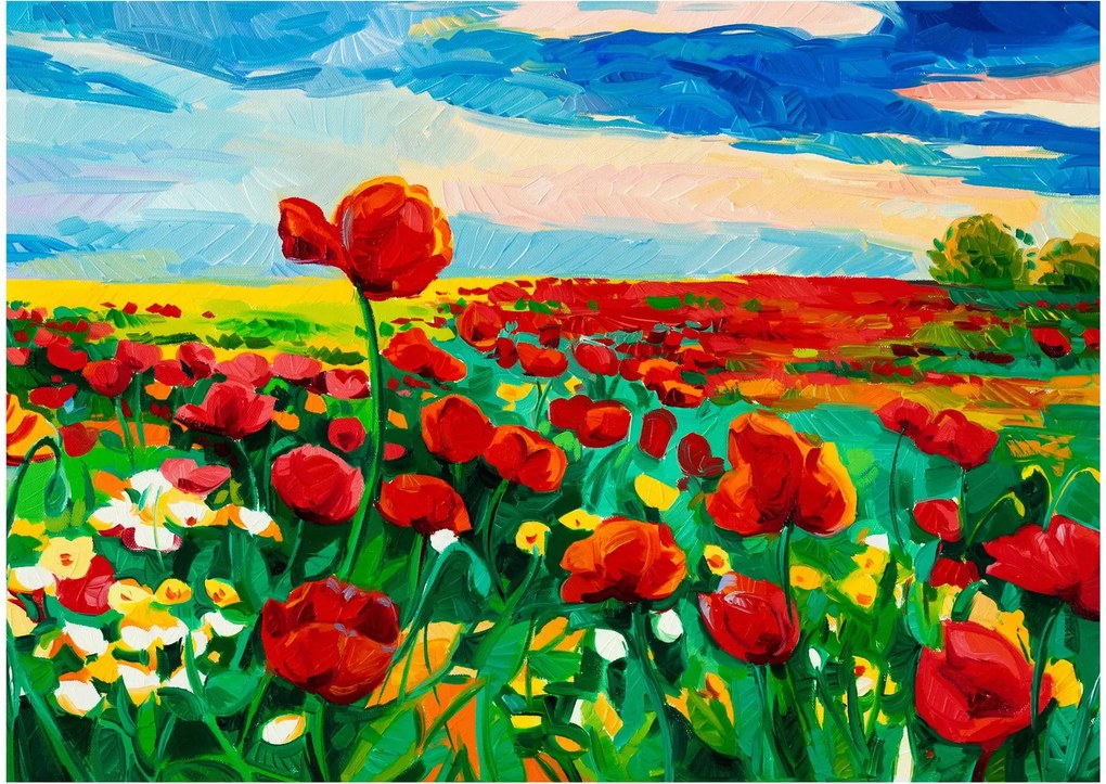 Obraz na szkle pola z makami (70x50 cm)