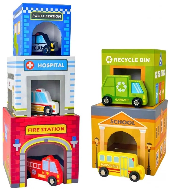Woopie green układanka kostki miasto pojazdy w pudełkach + figurki 10 el.