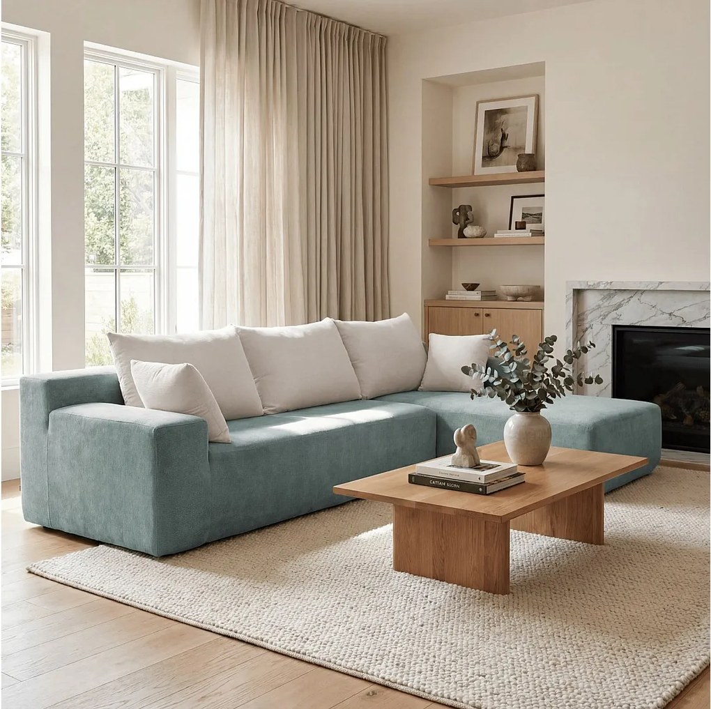 Coco Living Sofa do salonu Luna 3-osobowa – szałwia biały prawa