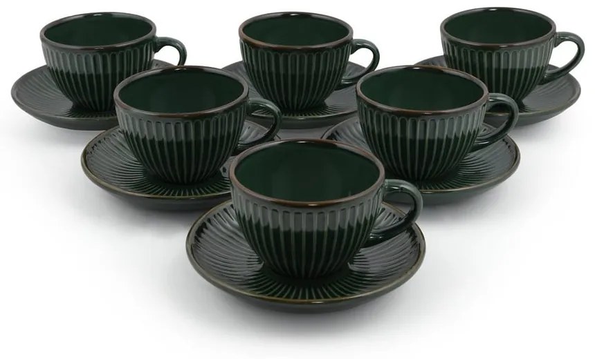 Ciemnozielone ceramiczne filiżanki zestaw 6 szt. 0.21 l – Hermia