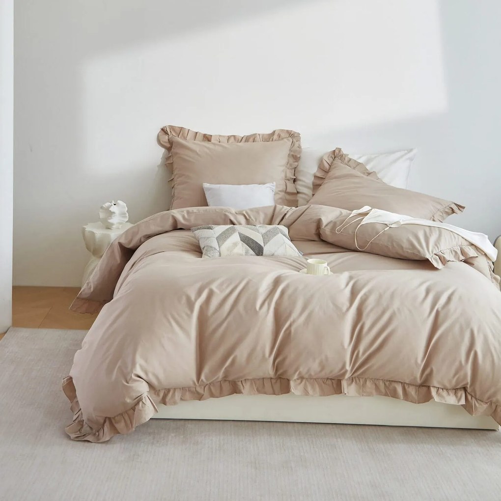 Pościel z satyny bawełnianej w beżowym kolorze Ruffy - falbanki