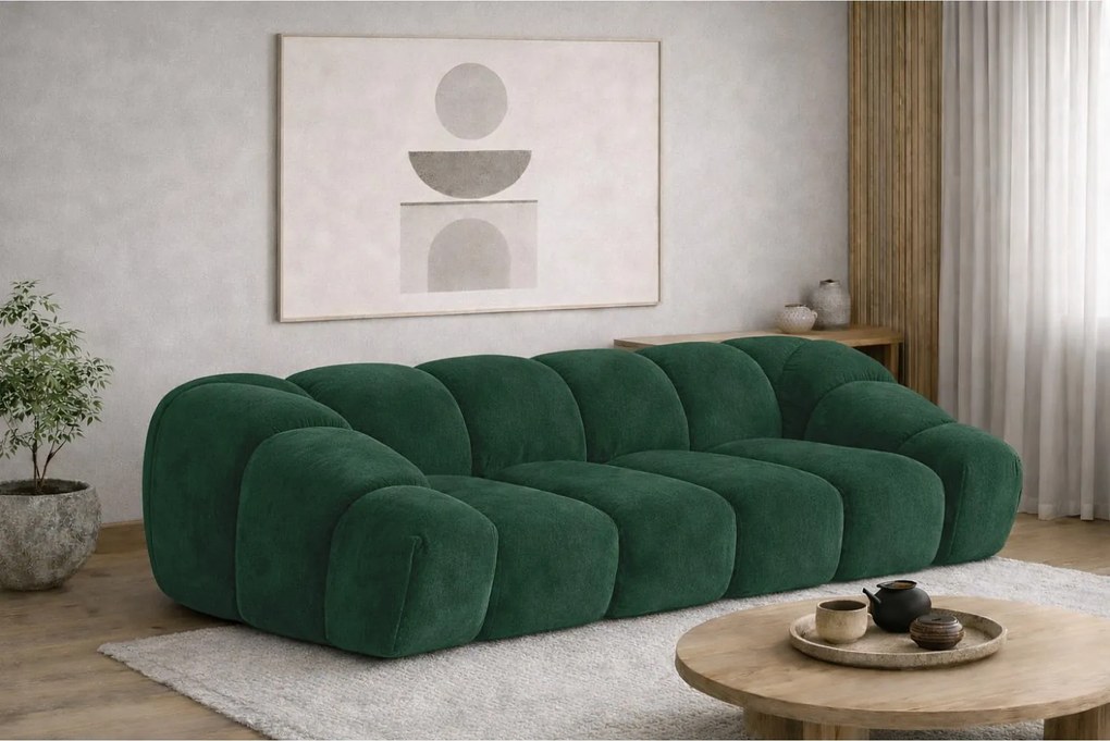 Sofa modułowa trzyosobowa, tkanina welurowa Bluvel, Zielony, CROISSANT