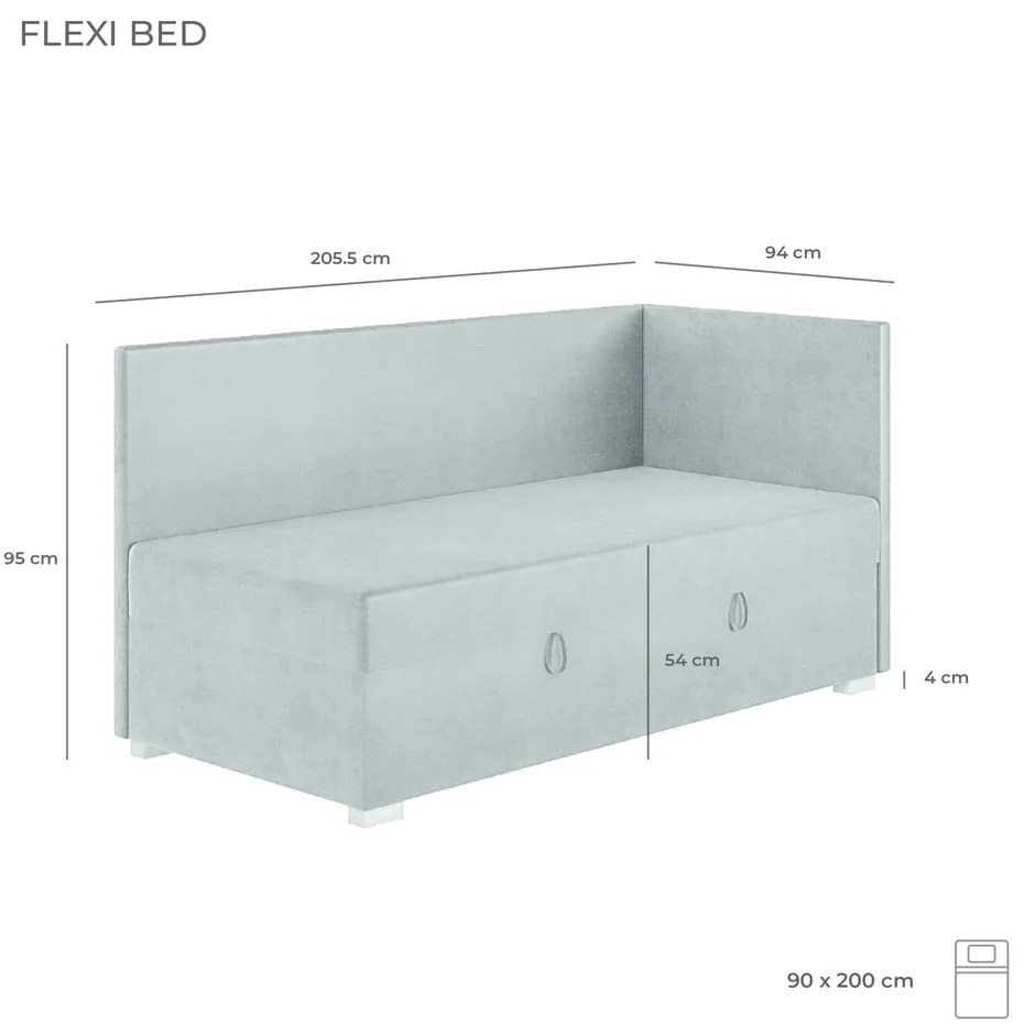 Ciemnozielone narożne łóżko dziecięce ze schowkiem i materacem 90x200 cm Flexi – Ghado