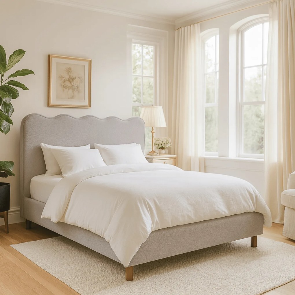 Łóżko Tapicerowane 160x200 cm IZMIR ze Stelażem Dwuosobowe Boucle Szare