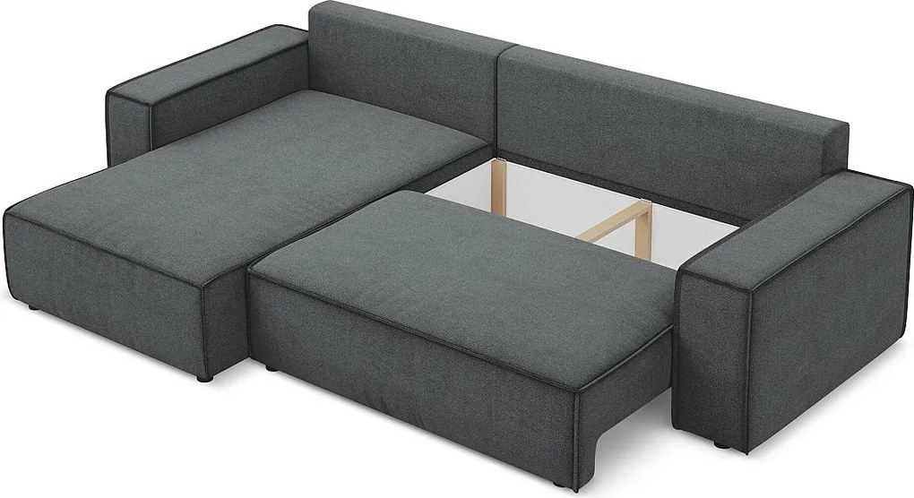 Narożnik lewostronny z funkcją spania - z tkaniny strukturalnej - szary - KIMO