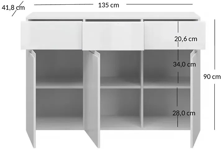 Biała komoda z szufladami i półkami - Kenai 4X