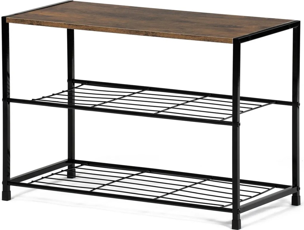 Półka na buty z 2 półkami, stare drewno