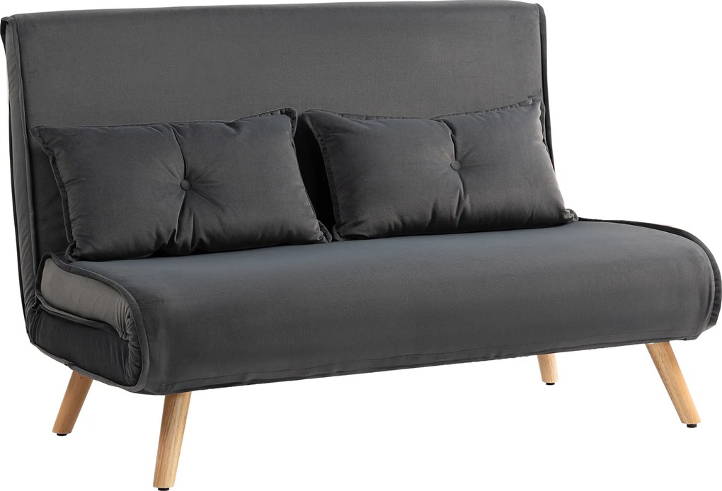 HOMCOM Dwuosobowe sofa do spania, kanapa, która przekształca się w łóżko, regulowane oparcie, pokrycie materiałowe, metalowa rama, szary