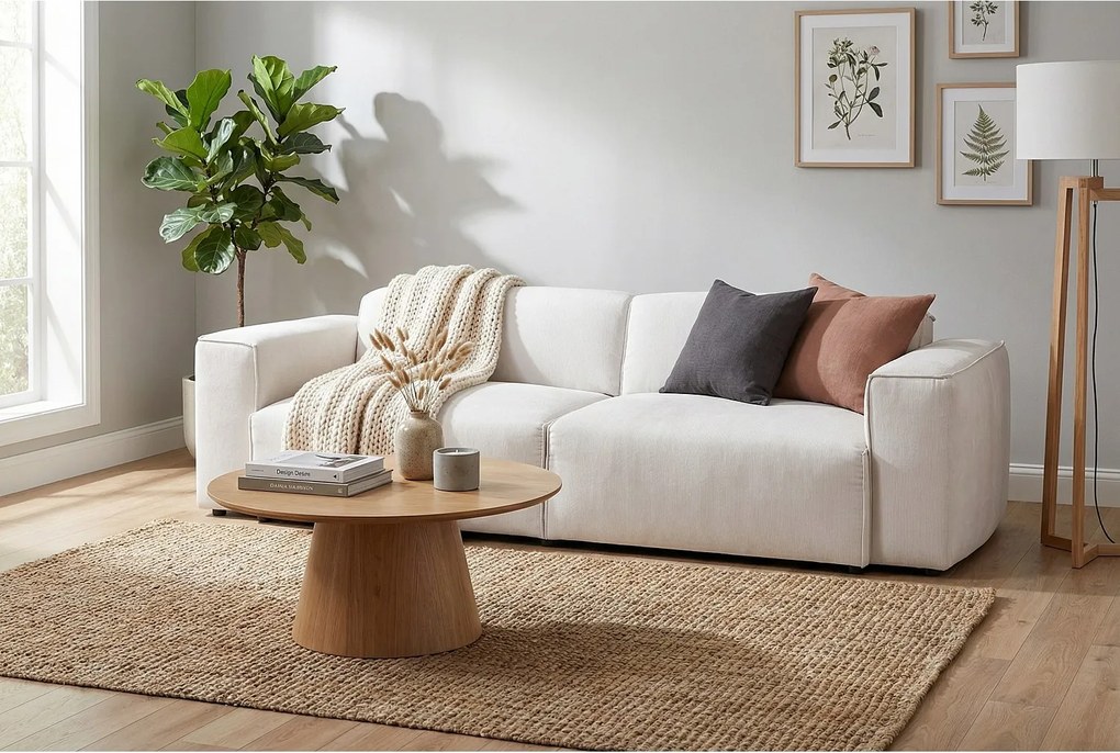 HUNZA – sofa 3-osobowa z funkcją spania 152x202 cm, tkanina Fjord 23 biała
