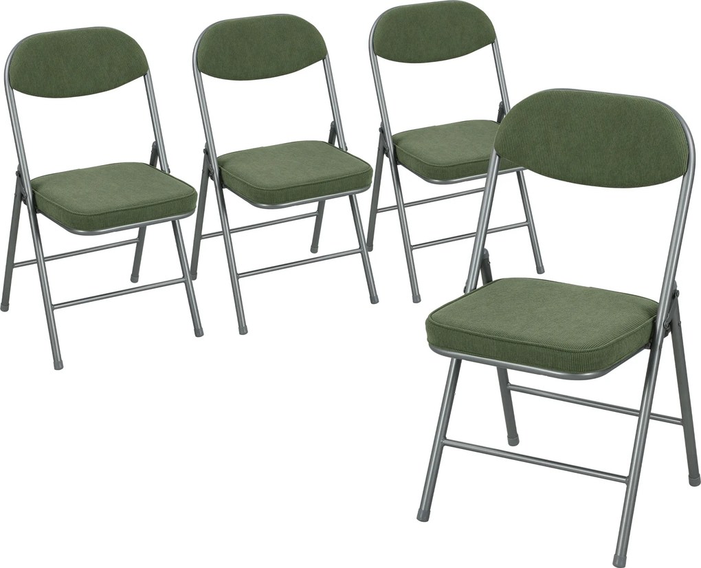 HOMCOM Zestaw 4 tapicerowanych krzeseł składanych, składane krzesła z obiciem ze sztruksu, oparcie, rama metalowa, zielone | Aosom PL