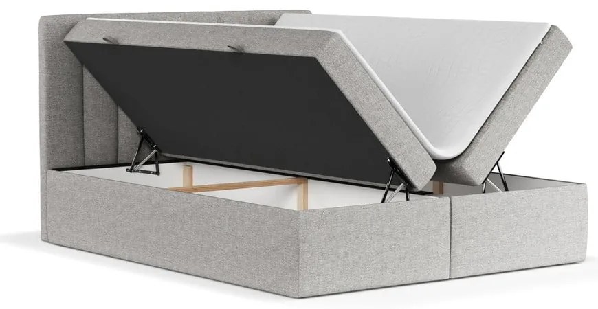 Jasnoszare łóżko boxspring ze schowkiem 180x200 cm Novento – Maison de Rêve