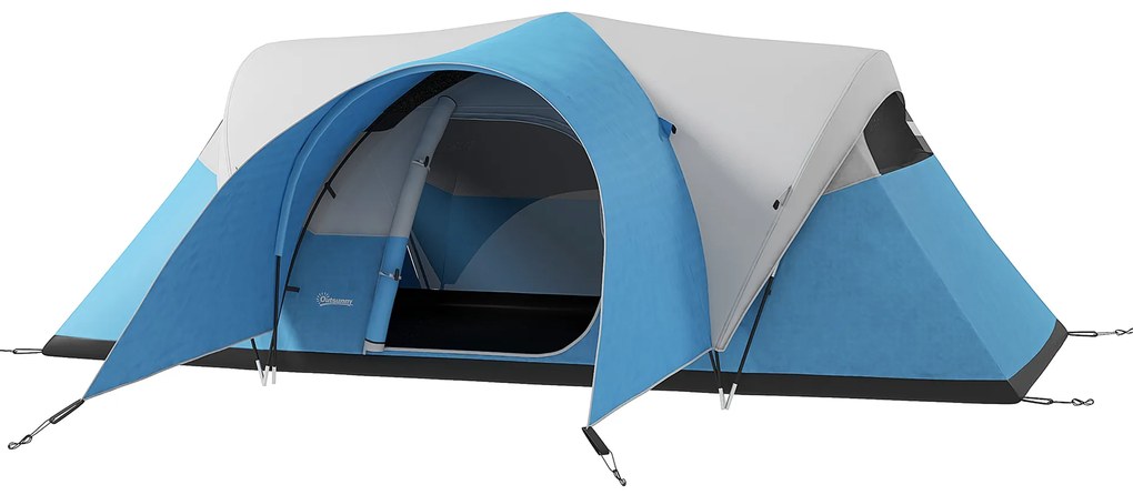 Outsunny Namiot campingowy dla 5-6 osób, Rodzinny namiot, Wodoodporny, z przedsionkiem, 550Dł x 300Szer x 198Wys cm, Niebieski
