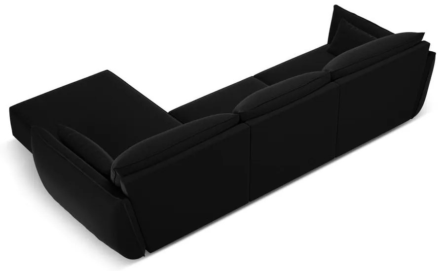 Czarny aksamitny narożnik (prawostronny/z szezlongiem) Vanda – Mazzini Sofas