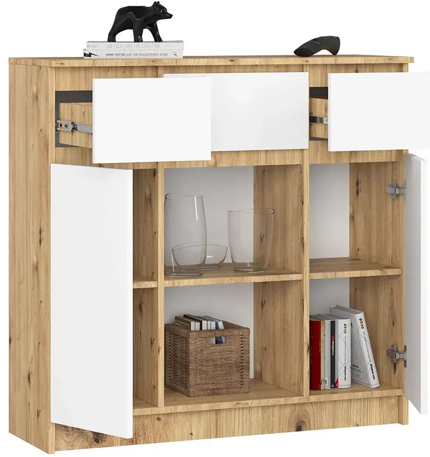 Wąska minimalistyczna komoda dąb artisan + biały S2-B91