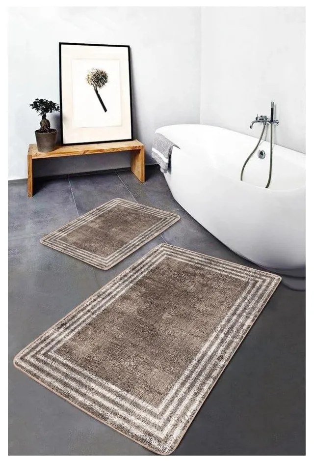 Brązowe aksamitne dywaniki łazienkowe zestaw 2 szt. 60x100 cm – Mila Home