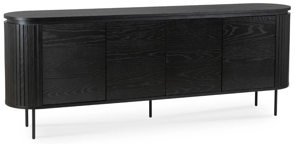 Komoda do Salonu BECK 200 cm Czarna Czterodrzwiowa Ryflowana Nowoczesna