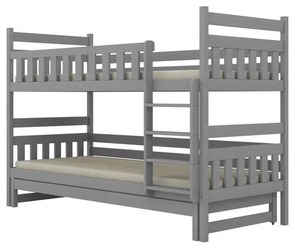 Łóżko piętrowe BARTEK 180x90 szare drewniane trzyosobowe KOCOT KIDS