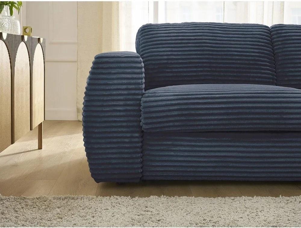 Ciemnoniebieska sztruksowa rozkładana sofa do spania 240 cm Hugo – Bobochic Paris