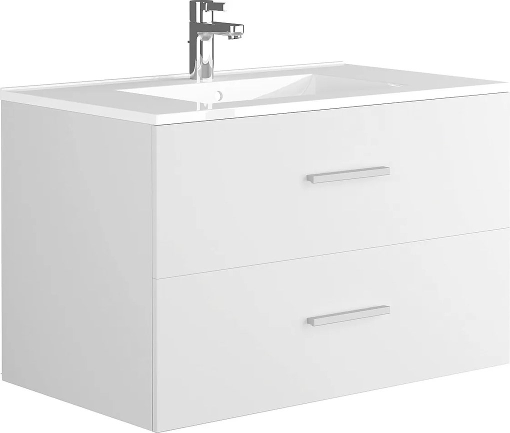 Szafka łazienkowa wisząca  z umywalką - Biały - 80 cm - KAYLA