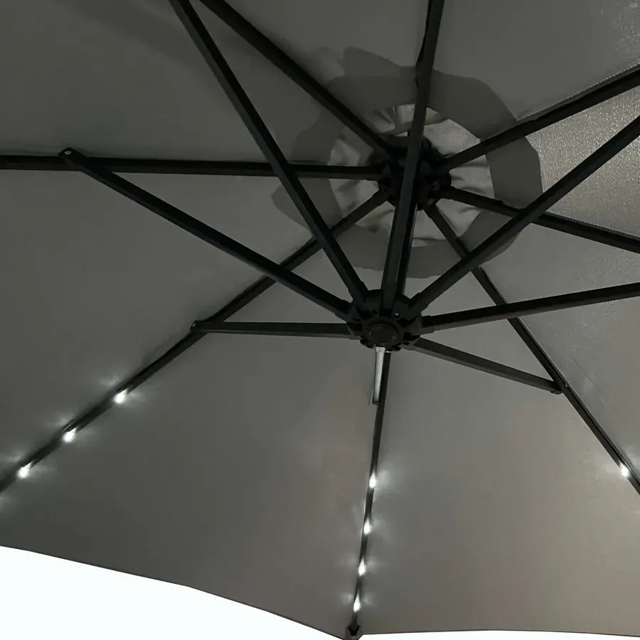 Jasnoszary parasol ogrodowy z oświetleniem LED R9-K66