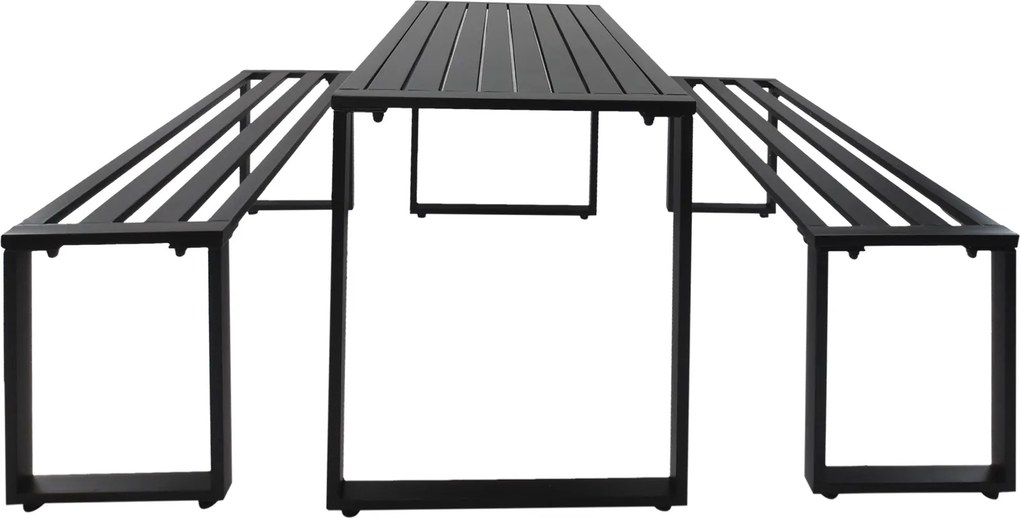 Outsunny Stylowy Zestaw Mebli Ogrodowych 3-częściowy - Stół i 2 Ławki, Metalowa Konstrukcja, Czarny Kolor, 110x55x70cm