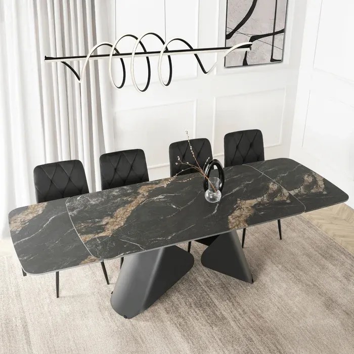 Stół Rozkładany Prostokątny VERONA 160-240 cm Ceramiczny Czarny Marmur/Czarny Nowoczesny