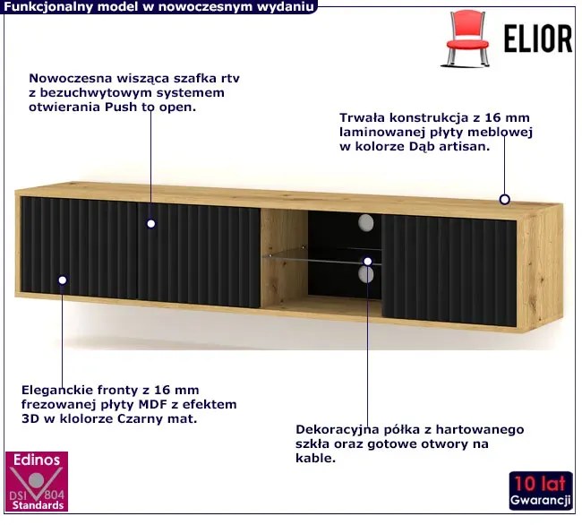 Frezowana Ścienna Czarny Szafka Rtv Dąb Artisan + T2-P28