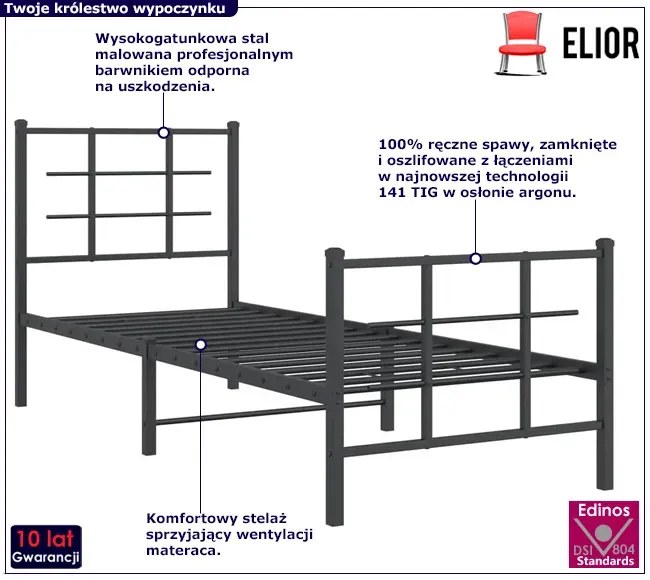 Czarne metalowe łóżko w stylu loftowym 80x200 cm F5-Z55