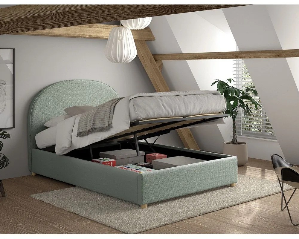 Zielone tapicerowane łóżko dwuosobowe ze schowkiem i stelażem 140x200 cm Moon – Vipack