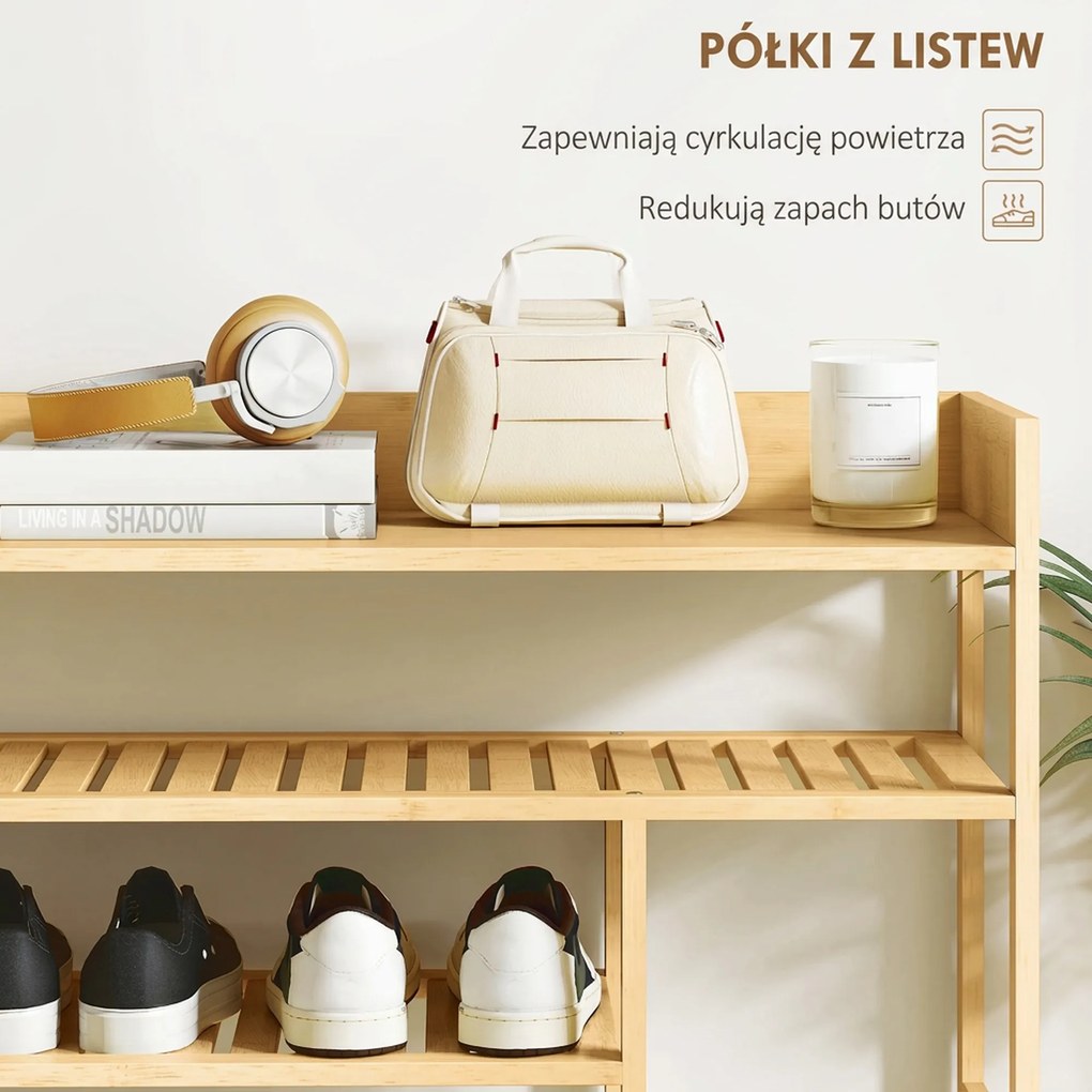 HOMCOM Regał na buty, stojak na obuwie z 6 półkami, szuflada z bambusa, dla maks. 18 par butów, regał do korytarza, sypialni, 101 x 30 x 100 cm, naturalny
