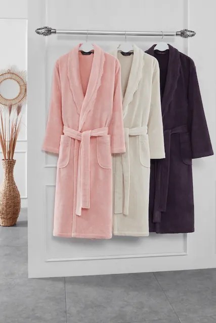 Elegancki szlafrok STELLA z koronką w ozdobnym opakowaniu XL Śliwkowy