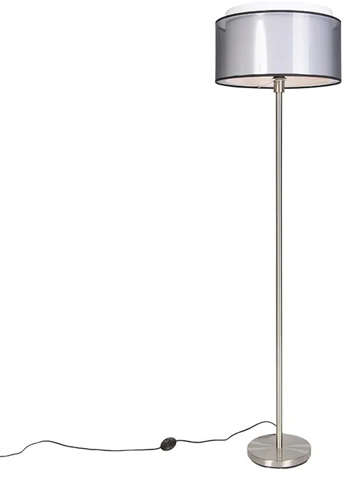 Designerska lampa podłogowa stalowa z czarno-białym kloszem 47 cm - SimploDesignerski Oswietlenie wewnetrzne